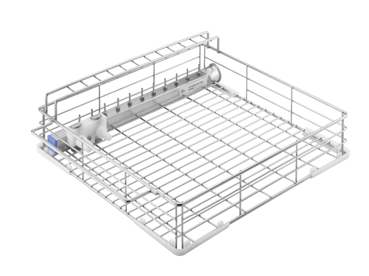 Euronda basket with injector rail for 11 hollow bodies